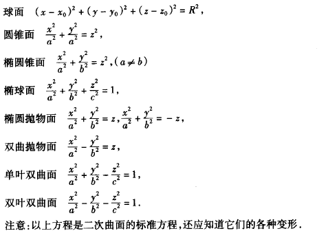 柱面旋转曲面二次曲面 